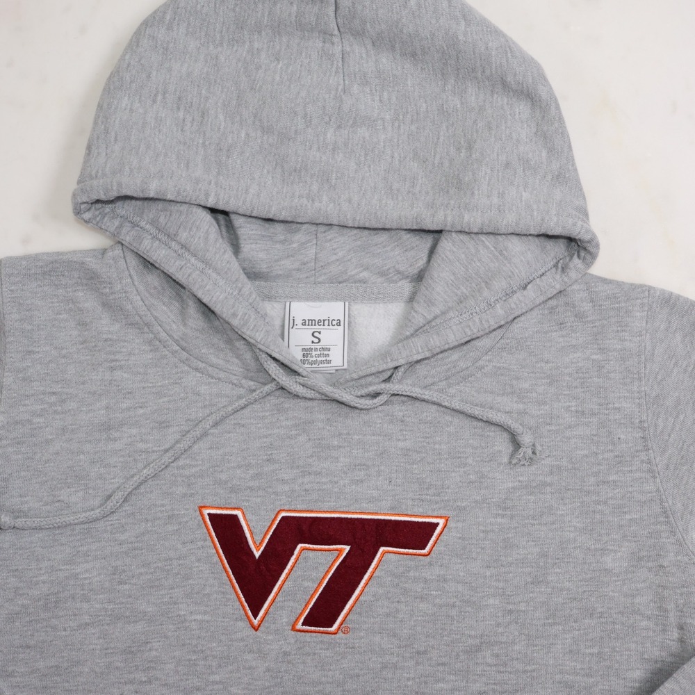 J. America Virginia Tech VT Hokies Hoodie Heather Gray Small Felt Logo